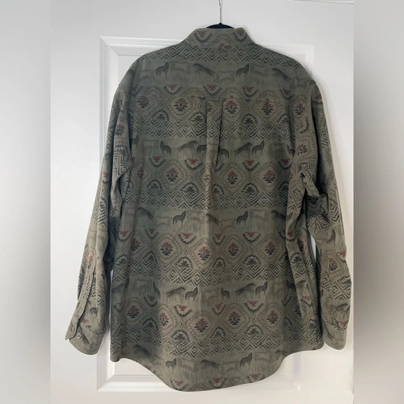 Woolrich Green Aztec / Wolf Patterned Button Down Shirt - Picture 5 of 7
